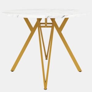 Mesa redonda 100x100 cm - Mesa de cozinha, mesa de jantar para 4 pessoas, pernas metálicas, tampo em MDF mármore - Dourado