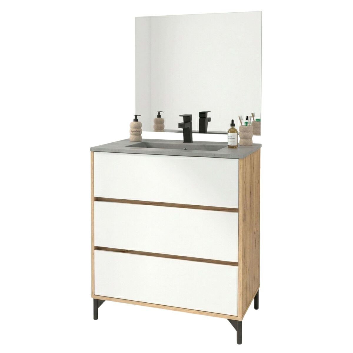 Mueble lavabo Elba baño 3 cajones guías metálicas patas ABS