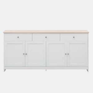 Aparador u2014 com veios de madeira branca, 4 portas e 3 gavetas para a sala de estar e a sala de jantar - Branco