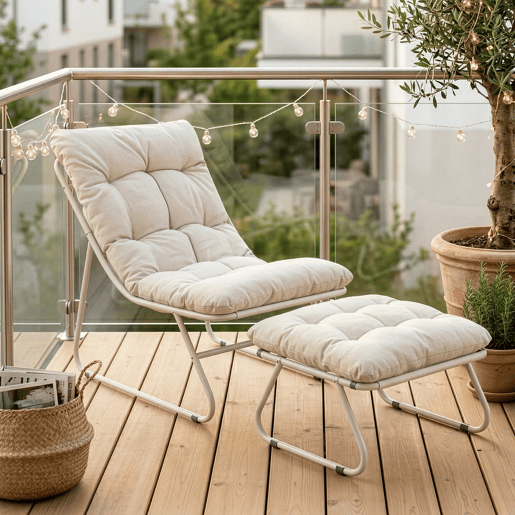 Conjunto de mobiliário de jardim Malmö Cadeirão + banco de pés Bege casa.pro
