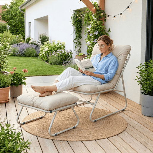 Conjunto de mobiliário de jardim Malmö Cadeirão + banco de pés Bege casa.pro