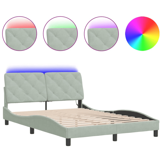 Estrutura de Cama de casal moderno com LED sem colchão 120x200 cm veludo cinzento-claro