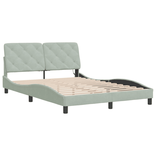 Estrutura de Cama de casal moderno com LED sem colchão 120x200 cm veludo cinzento-claro