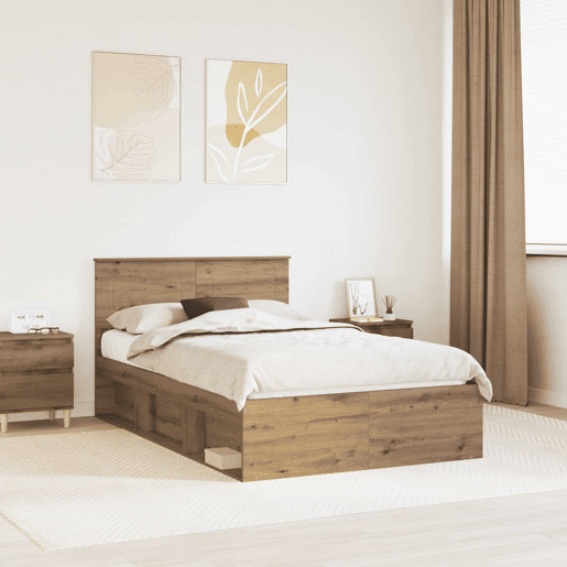 Estrutura de cama de casal moderno com cabeceira - Carvalho Artesanal 120 x 190 cm