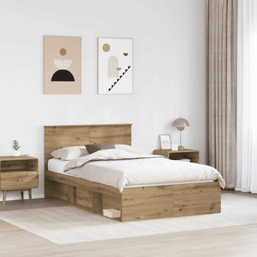 Estrutura de cama de casal moderno com cabeceira - Carvalho Artesanal 120 x 190 cm