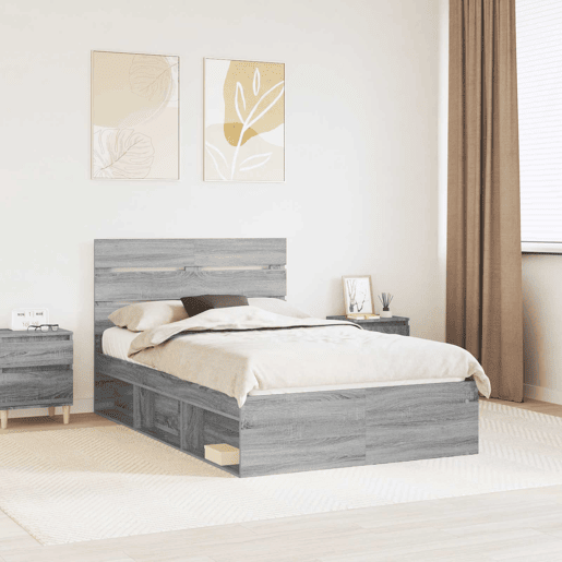 Estrutura da Cama de casal simple com cabeceira Cinza Sonoma 120 x 200 cm