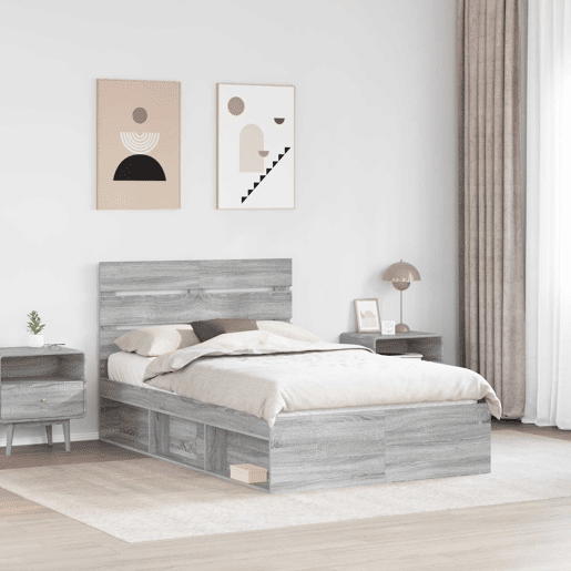 Estrutura da Cama de casal simple com cabeceira Cinza Sonoma 120 x 200 cm