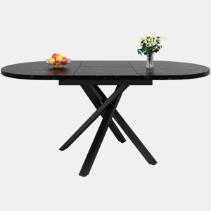 Mesa redonda extensível com efeito mármore - 100 cm (extensível até 140 cm) x 75,5 cm - Estrutura metálica X preta