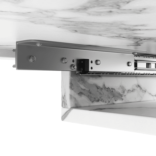 Mesa extensível 120 (160) x 80 cm - Mesa de cozinha, mesa de pequeno-almoço, pernas em forma de estrela, pernas em ferro preto, superfície em imitação de mármorenoz - Branca