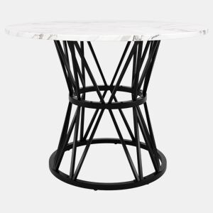 Mesa redonda 100x100 cm - Mesa de jantar, mesa de centro para 4 pessoas, pernas de metal, tampo em MDF mármore - Preto