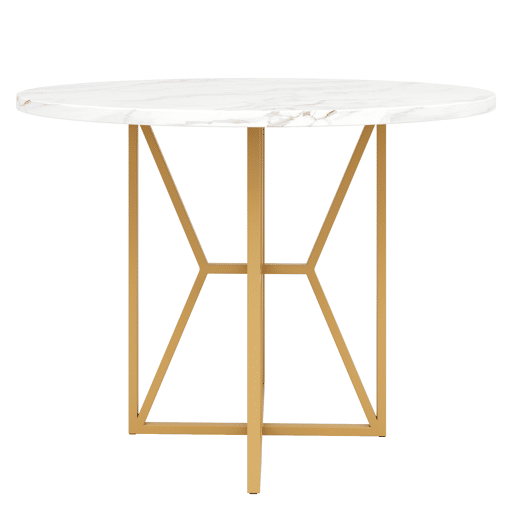 Mesa redonda 80x80 cm - mesa para 4-6 pessoas, pernas douradas, superfície em MDF marmorizado