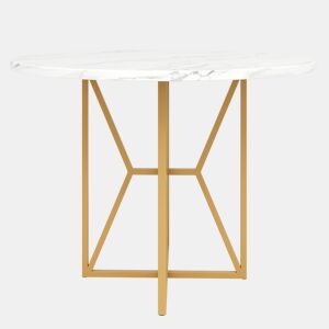 Mesa redonda 80x80 cm - mesa para 4-6 pessoas, pernas douradas, superfície em MDF marmorizado