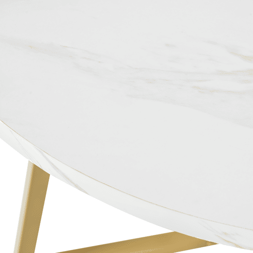 Mesa redonda - Mesa de jantar com base metálica única, design moderno com padrão marmorizado - Branco