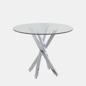 Mesa redonda 80x80x75 - Mesa de jantar com vidro temperado e pernas galvanizadas - Prata