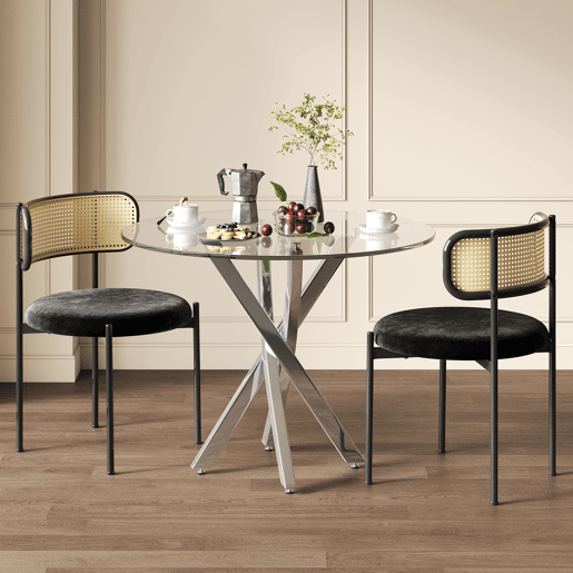 Mesa redonda 80x80x75 - Mesa de jantar com vidro temperado e pernas galvanizadas - Prata Mesa redonda 80x80x75 - Mesa de jantar com vidro temperado e pernas galvanizadas - Prata