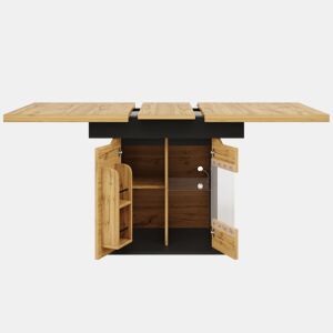 Mesa extensível 110-140x80 cm - Telescópica, com LED e arrumação - Preto + Natural