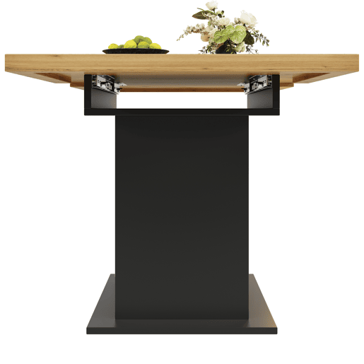 Mesa extensível 110-140x80 cm - Telescópica, com LED e arrumação - Preto + Natural