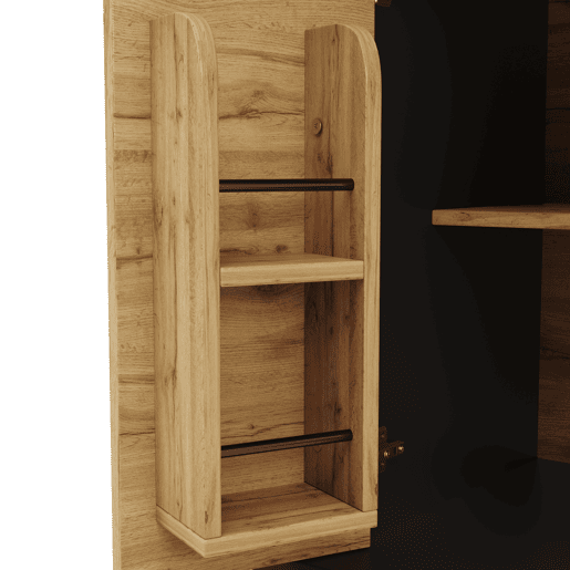 Mesa extensível 110-140x80 cm - Telescópica, com LED e arrumação - Preto + Natural