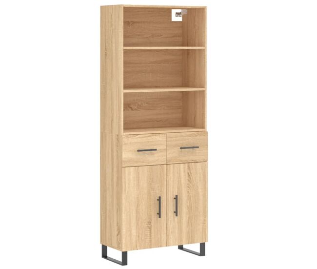 Aparador alto - mueble de almacenamiento madera contrachapada color roble 69,5x34x180 cm es847