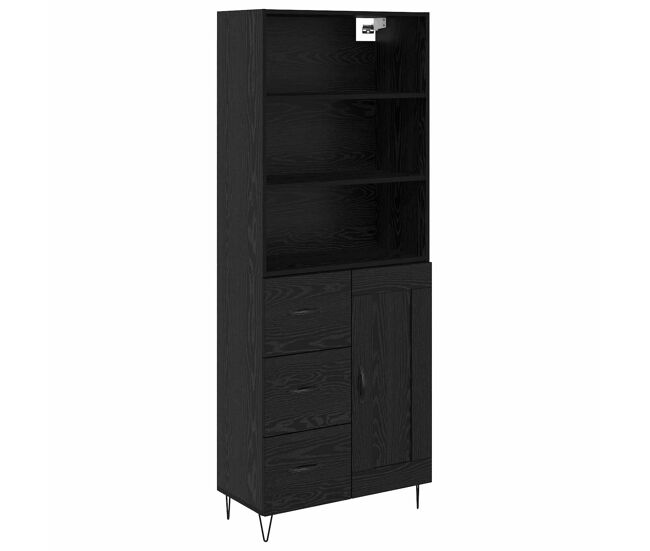 Aparador alto - mueble de almacenamiento con cajón 2 pcs roble negro madera de ingeniería es356
