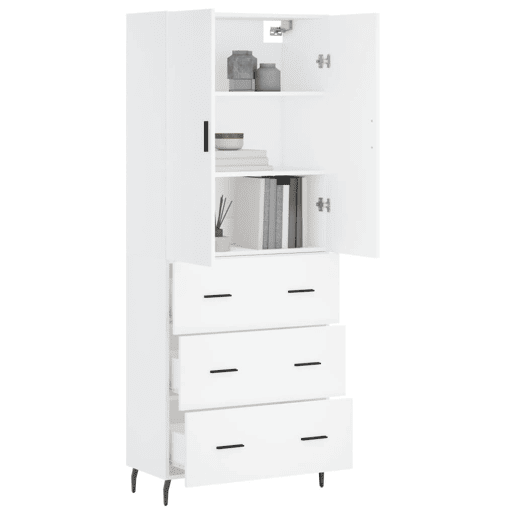 Armário alto - Bufete - Móvel de apoio 69,5x34x180 cm derivados de madeira branco pt655 Armário alto - Bufete - Móvel de apoio 69,5x34x180 cm derivados de madeira branco pt655