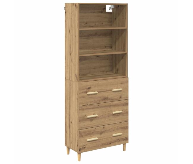 Aparador alto - mueble de almacenamiento con cajón roble artesanal 69,5 x 32,5 x 180 cm es421