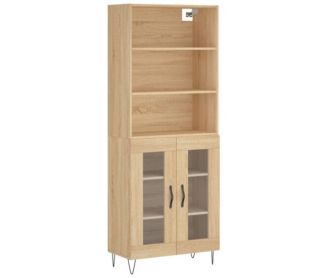Aparador alto - mueble de almacenamiento madera contrachapada color roble 69,5x34x180 cm es777