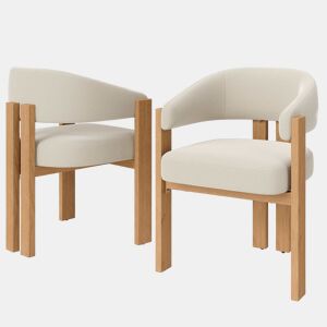 Cadeira de jantar ergonómica (2 unidades) u2013 estofada, pés de ferro resistentes, design em madeira u2013 Bege, Natural
