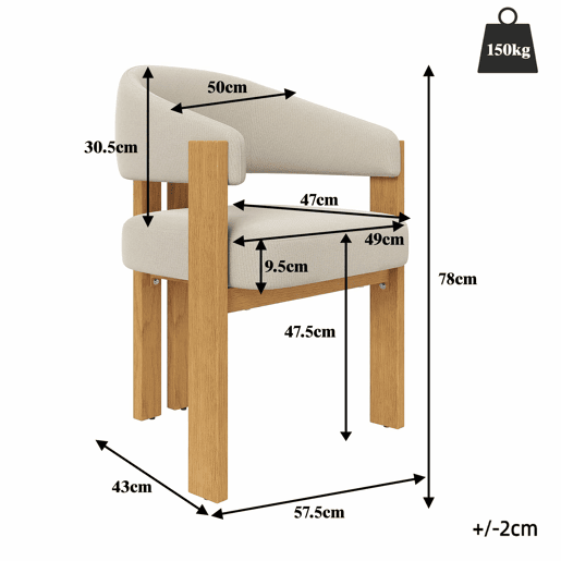 Cadeira de jantar ergonómica (2 unidades) u2013 estofada, pés de ferro resistentes, design em madeira u2013 Bege, Natural Cadeira de jantar ergonómica (2 unidades) u2013 estofada, pés de ferro resistentes, design em madeira u2013 Bege, Natural