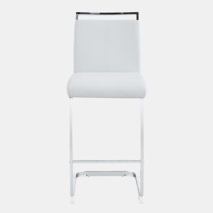 Conjunto de 2 bancos de bar 96,5 cm - estilo nórdico, couro sintético branco, pernas metálicas prateadas