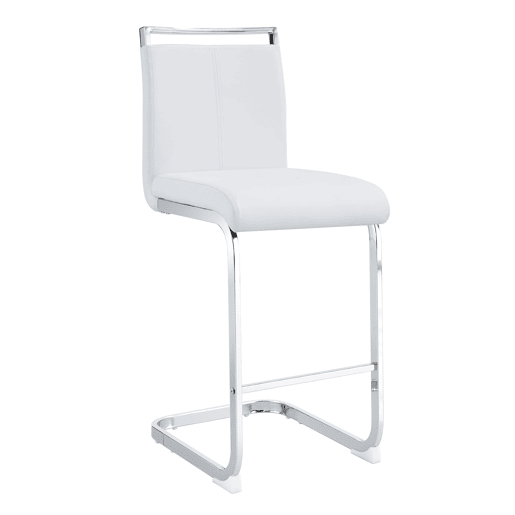 Conjunto de 2 bancos de bar 96,5 cm - estilo nórdico, couro sintético branco, pernas metálicas prateadas