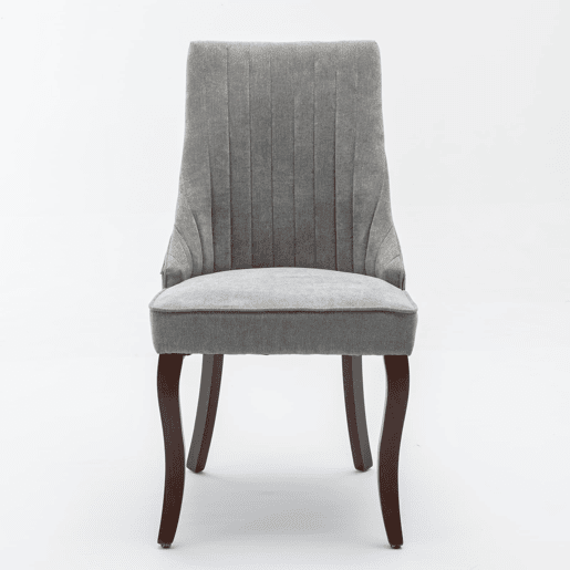Cadeira de sala de jantar 2 unidades - Estofamento em linho cinza, pernas curvas em madeira, design confortável - Cinza