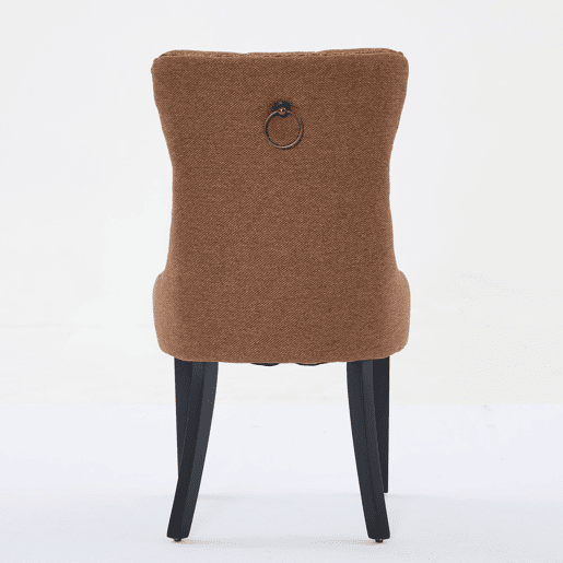 Cadeira de sala de jantar estofada, 2 unidades - Moderna, encosto capitoné, pernas de madeira, acabamentos - Café