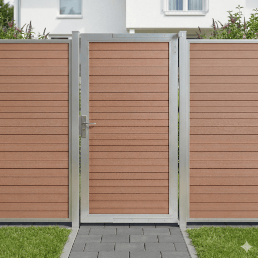 Portão de jardim Segovia 180x90 cm com chaves WPC Castanho neu.holz