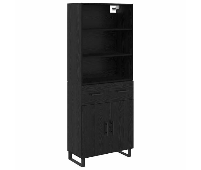 Aparador alto - mueble de almacenamiento con cajón roble negro 69,5 x 34 x 180 cm es464