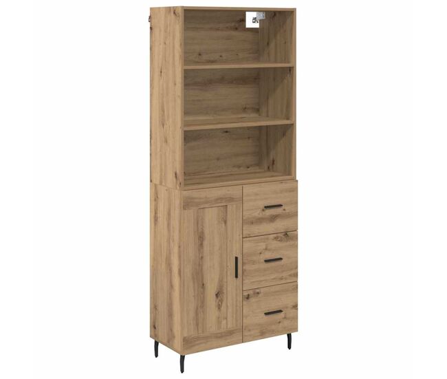 Aparador alto - mueble de almacenamiento con cajón roble artesanal 69,5 x 34 x 180 cm es438