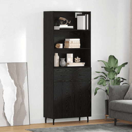 Aparador - Bufete - Móvel de apoio com gaveta Carvalho Preto 69,5 x 34 x 180 cm pt475