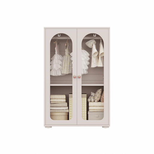 Armário de 2 portas 80×50×120 cm - armário lacado com varão para roupa, portas transparentes em acrílico, puxadores em cerâmica - rosa bebé Armário de 2 portas 80×50×120 cm - armário lacado com varão para roupa, portas transparentes em acrílico, puxadores em cerâmica - rosa bebé