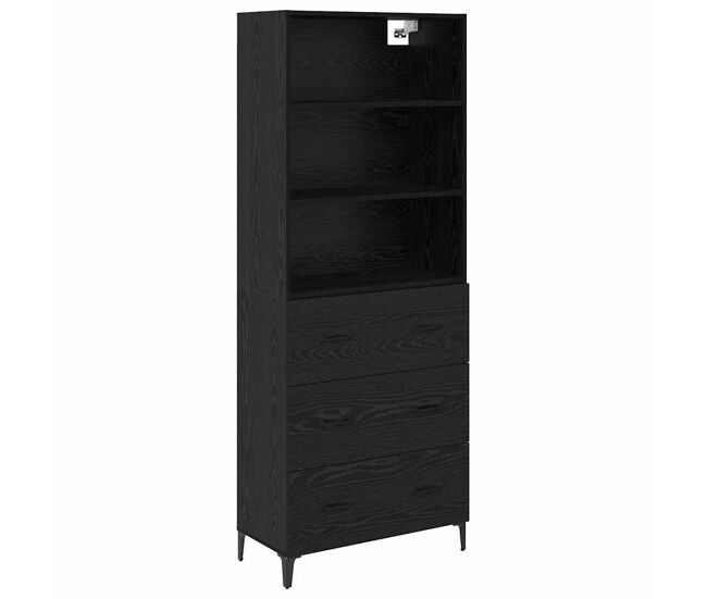 Aparador alto - mueble de almacenamiento con cajón roble negro 69,5 x 34 x 180 cm es485