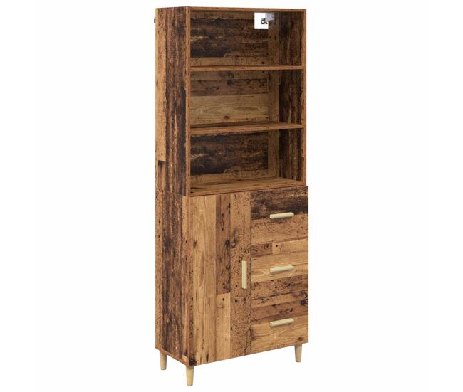Aparador alto - mueble de almacenamiento con cajón madera envejecida 69,5 x 32,5 x 180 cm es380