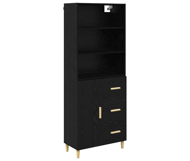Aparador alto - mueble de almacenamiento con cajón roble negro 69,5 x 32,5 x 180 cm es455