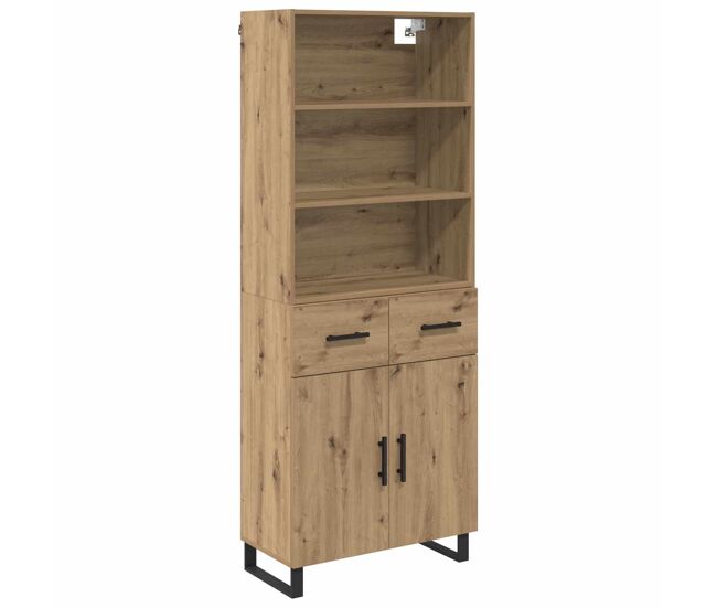 Aparador alto - mueble de almacenamiento con cajón roble artesanal 69,5 x 34 x 180 cm es426