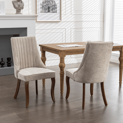 Cadeira de sala de jantar 2 unidades - Estofada em chenille confortável com pernas de madeira curvadas - Bege