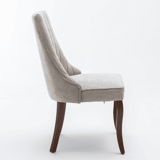 Cadeira de sala de jantar 2 unidades - Estofada em chenille confortável com pernas de madeira curvadas - Bege