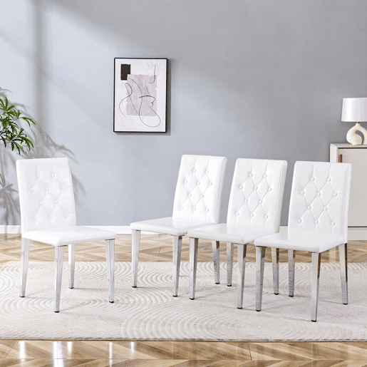 Cadeiras de sala de jantar 4 unidades - Luxo leve, pernas metálicas prateadas - Branco+Prata