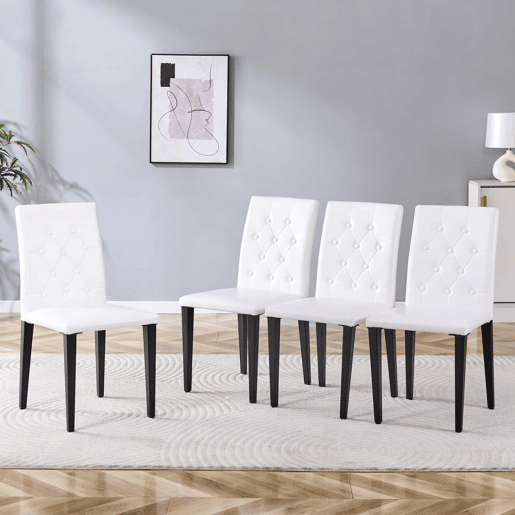 Cadeiras de sala de jantar 4 unidades - Luxo leve, pernas de metal preto versáteis - Branco+Preto
