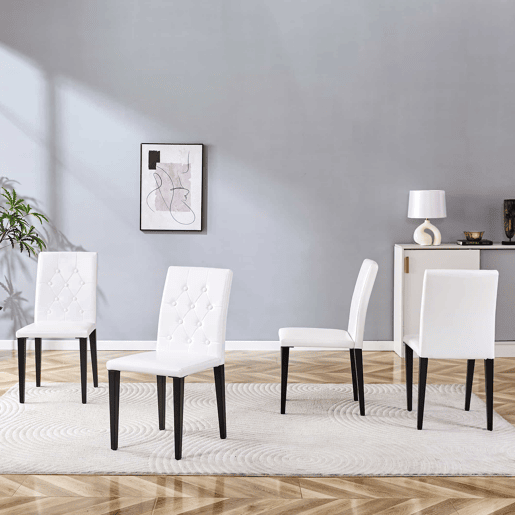 Cadeiras de sala de jantar 4 unidades - Luxo leve, pernas de metal preto versáteis - Branco+Preto