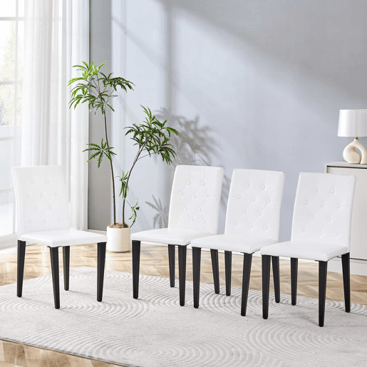 Cadeiras de sala de jantar 4 unidades - Luxo leve, pernas de metal preto versáteis - Branco+Preto