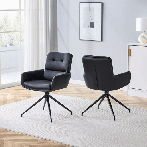 Cadeira giratória 2 unidades - Design luxuoso, PU preto, pernas metálicas, giratória 360° - Preto
