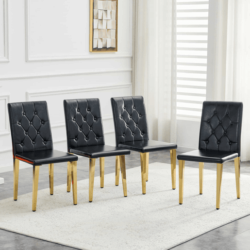 Conjunto de 4 cadeiras de jantar - Design elegante com pernas metálicas douradas - Preto e dourado